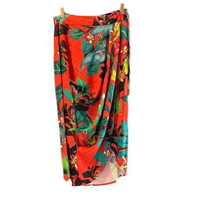 INC women’s  Tropical Floral Print Waist Midi Skirt Size M